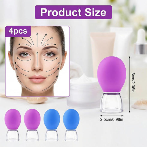 LUSTRIB 4Pcs Set, Silicone Facial Cupping Therapy Face Cupping Therapy Kit for Anti Cellulite, Vacuum Suction Massage