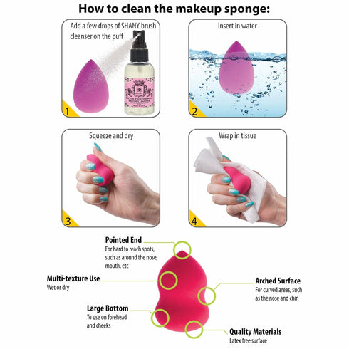 SHANY Blender Makeup Sponge Blending Puff Set, 10 Pcs, Latex-free, Vegan, Assorted Colors