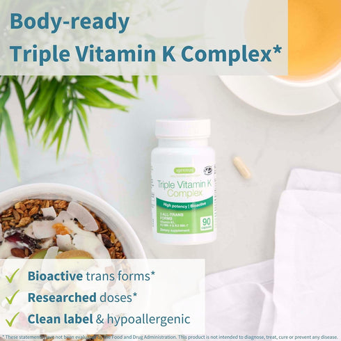 K1 K2 (MK-4 MK-7), 1-a-Day, 90 Igennus High Potency Vitamin K Complex, & & All Trans Bioactive Form for Superior Bone