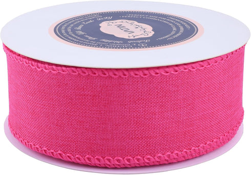 VATIN Linen Wired Ribbon, 1-1/2 Inch X 10 Yard, Pink Burlap for Big Bow Crafts Gift Wrapping
