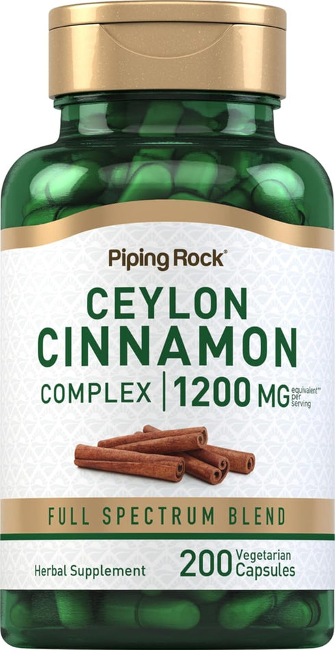 Piping Rock Ceylon Cinnamon Complex Capsules 1200 mg | 200 Count | Herbal Supplement | Vegetarian, Non-GMO