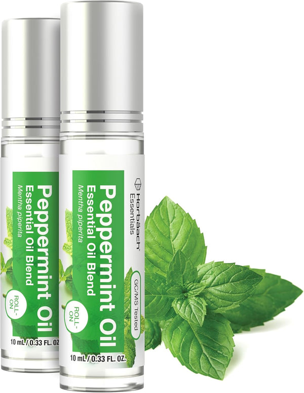 Horbaeach Peppermint Essential Oil Roll On Blend | .33 fl oz (Pack of 2) | Roller for Skin
