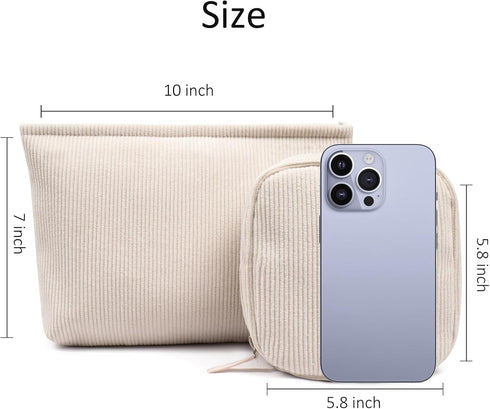 KOTORA 2 Pcs Corduroy Makeup Bag for Purse, Makeup Bag Zipper Pouch Travel Accessories,Small Aesthetic MakeUp Organizer Bag, Coin Purse Travel Toiletry Small Makeup Pouch For Women