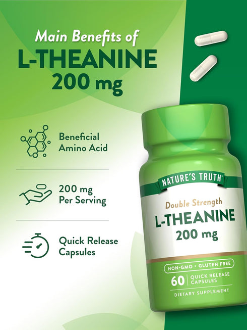 Nature's Truth L Theanine, 200mg, 60 Quick Release Capsules, Non-GMO & Gluten Free Supplement