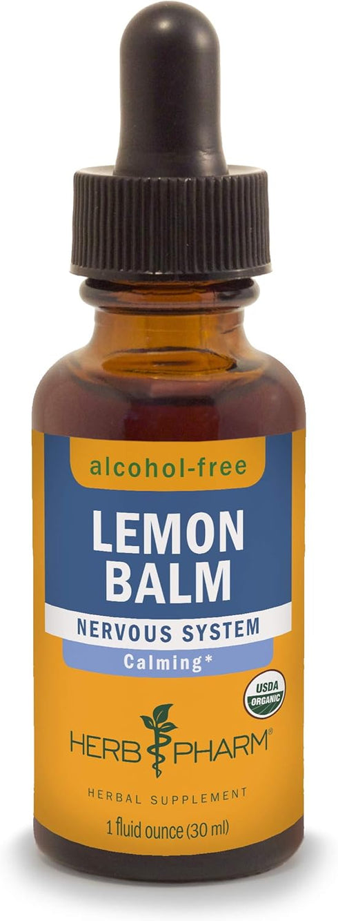 Herb Pharm Certified Organic Lemon Balm Liquid Extract, Calming Nervous System Support, Alcohol-Free Glycerite, 1 Oz