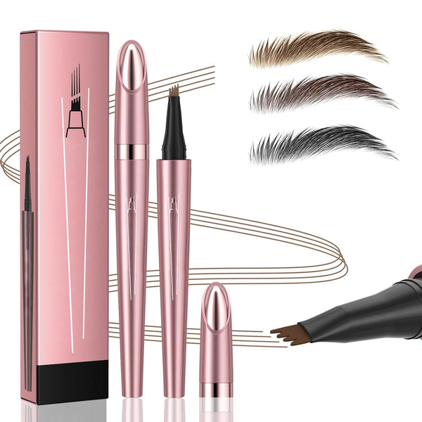 Magic Eyebrow Pencil, Waterproof Microblading Pen for Women, 4 Fork Tip for Natural-Looking Defined Brows (Dark Brown)