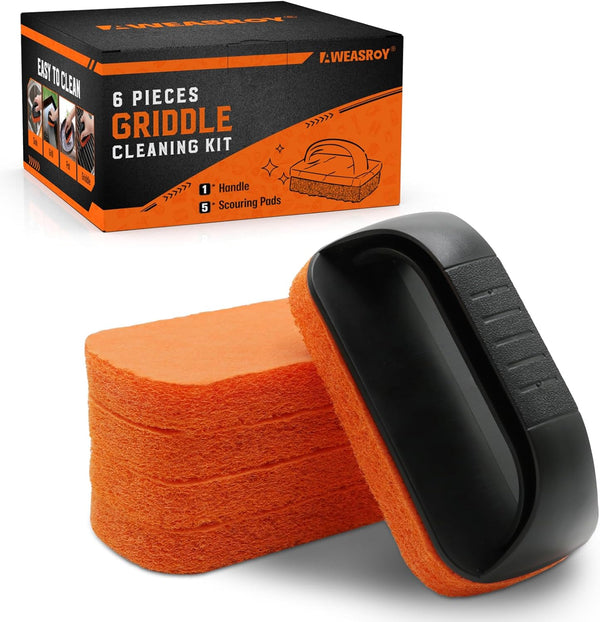 6-Piece Griddle Cleaning Kit for Blackstone, Flat Top Grill Cleaning Kit, Non-Scratch Scouring Pads, 5 Scrubber Pads