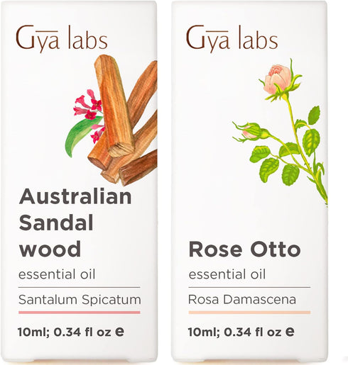 Australian Sandalwood & Rose Otto Essential Oils for Skin Set - Aromatherapy