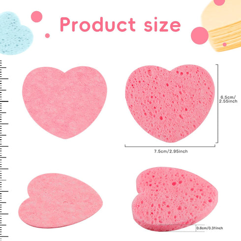 50-Count Heart Shape Compressed Facial Sponges, Natural Cosmetic Spa Sponges for Daily Cleansing