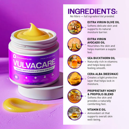 Pharmapulse 2oz Vaginal Moisturizer, Vulva Balm Cream, Intimate Skin Care, Menopause Support - Relieves Dryness