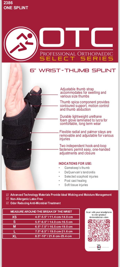 OTC Wrist-Thumb Splint, 6-Inch, Select Series, Small for Right Hand
