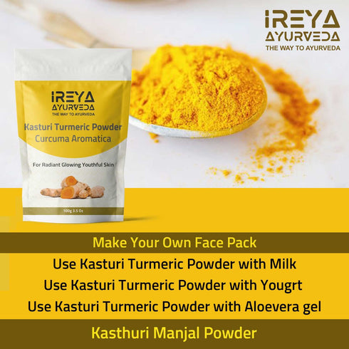 Kasthuri Manjal Powder for Skin and Face Care, 3.5 oz, Wild Turmeric Powder for Glowing Skin and Acne Treatment