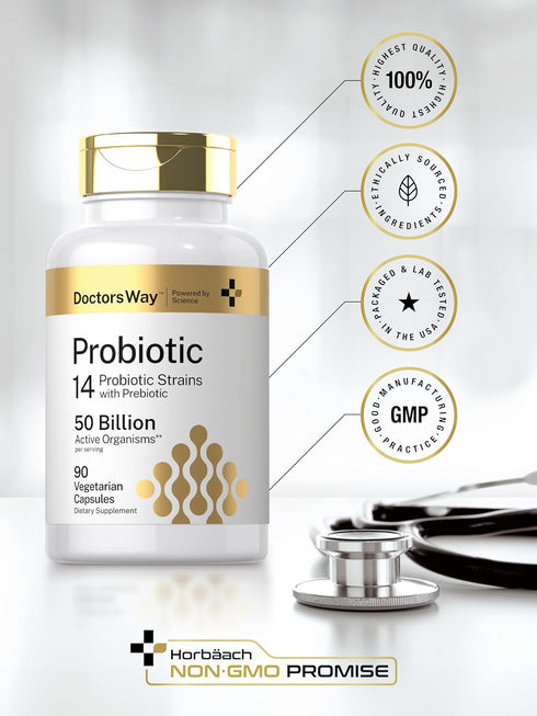 Doctor's Way Probiotic Supplement - 50 Billion Active Organisms - 90 Capsules for Men and Women