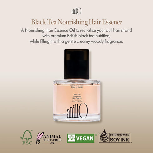 Black Tea Nourishing Hair Essence, Vegan Hair Essence Oil with Premium Black Tea, Green Tea Oil, Protein & Biotin for Nourishment and Hair Shine, Creamy Woody Scent, Paraben Free (50ml / 1.69 fl. Oz)