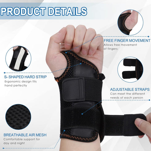 Wrist Brace for Carpal Tunnel, Night Wrist Sleep Support Splint with Compression Sleeve Adjustable Straps for Pain Relief, Arthritis, Tendonitis, Fitness (Left Hand, Black, L/XL (Pack of 1))