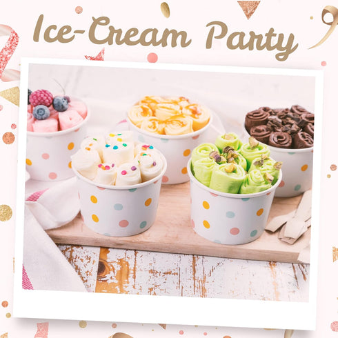 MATICAN Paper Ice Cream Cups - 50-Count 9-Oz Disposable Dessert Bowls for Hot or Cold Food, 9-Ounce Party Supplies Treat Cups for Sundae, Frozen Yogurt, Soup, Pastel Polka Dots by MATICAN
