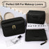MAANGE Large Makeup Bag with 2pcs Small Bags, Portable Leather Travel Set for Women and Girls, Black