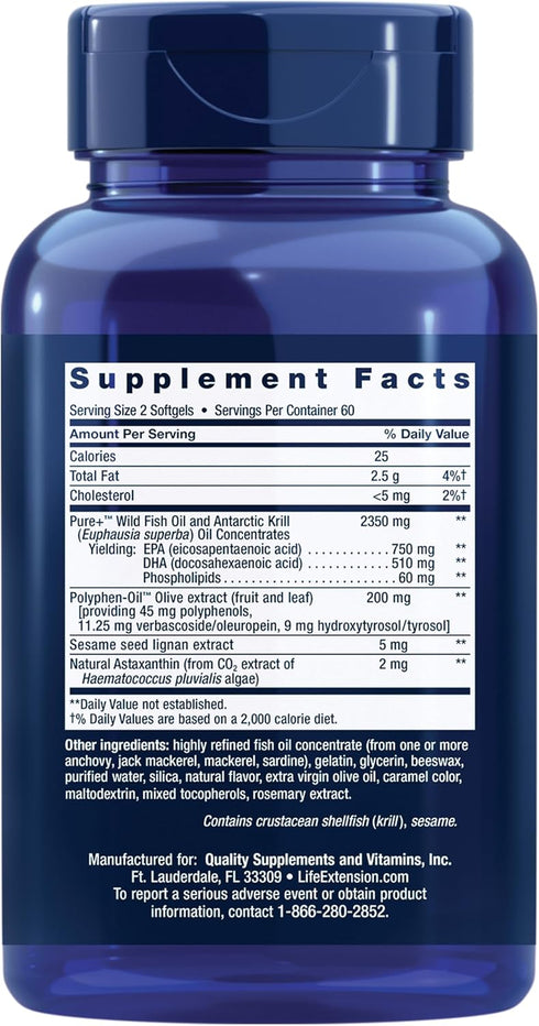 Life Extension Super Omega-3 Plus EPA/DHA Fish Oil, 120 Softgels, Heart, Brain & Joint Health Support