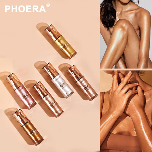 PHOERA Body Shimmer Oil, Bronzer Shimmer Highlighter with Body Makeup Brush, Self Tanning Lotion, 1oz/Jars (2PCS 103