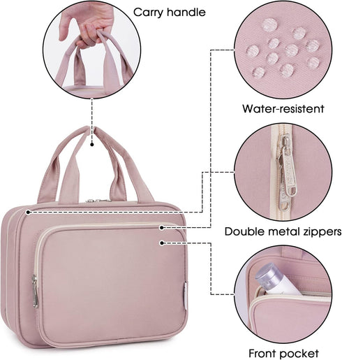 Narwey Hanging Toiletry Bag for Women, Travel Makeup Organizer for Cosmetics and Essentials (Dusty Rose, Medium)