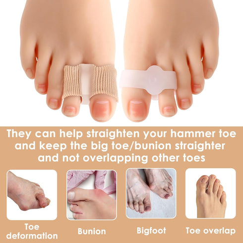 2pcs Bunion Corrector Toe Separators with 2 Loops, Big Toe Spacer Hammer Toe Straightener for Foot Alignment Relief