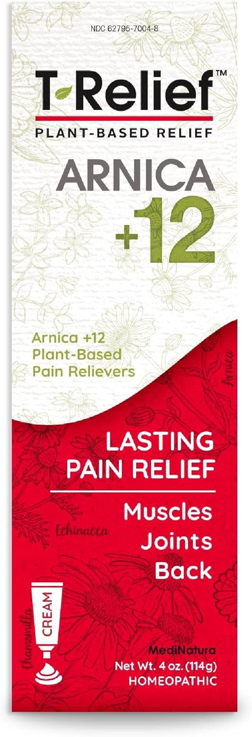 T-Relief Arnica +12 Cream for Back Pain, Joint Soreness, Muscle Aches & Stiffness, Fast Acting Relief, 4 oz