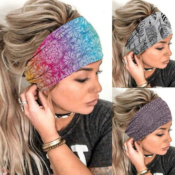 Morebrave Boho Headband Wide Turban Hair Wraps - Stretchy Cloth Head Bands for Women and Girls, Pack of 3