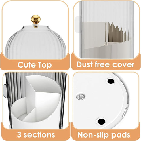 Makeup Brush Holder Organizer with Lid, 360 Rotating Clear Dustproof Organizer for Vanity Desktop Bathroom Countertop