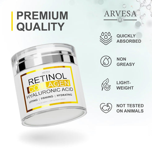 Retinol Cream for Face, Anti Aging Facial Moisturizer with Collagen and Hyaluronic Acid, Day and Night Lotion for Men
