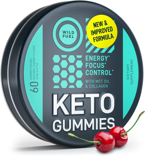 MCT Oil Keto Gummies, Collagen Metabolism Booster, Pre Workout Gummy Energy Chews, 60 Cherry Gummies