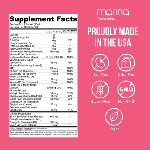 Manna Vitamins Evolved - Liposomal Prenatal Complete - Liquid Prenatal Vitamins for Women - Best Prenatal Vitamins