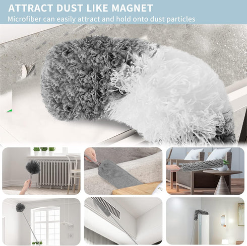Microfiber Feather Duster with Extension Pole 30 to 100 inches, Reusable, Washable Dusters for Cleaning Ceiling Fans,
