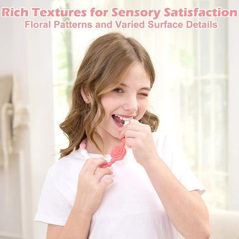 Vanelioris Chew Necklaces for Sensory Kids Adults, Flower Chewy Necklace Sensory Toys for Autism Nail Biting Anxiety
