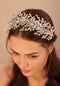 Kercisbeauty Handmade Leaves and Pearls Beaded Silver Hair Tiara for Women Girls Wedding Prom Accessories