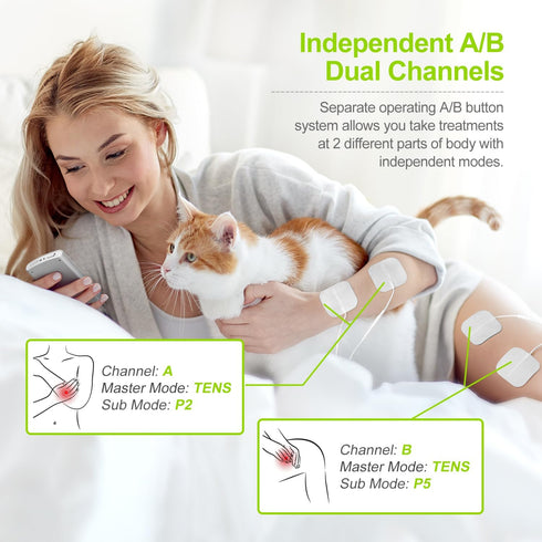 AUVON Dual Channel TENS EMS Unit - 24 Modes Muscle Stimulator for Pain Relief, Rechargeable with 12 Pads