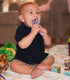 Brilliant Oral Care Baby’s First Toothbrush, Smooth Silicone Bristles for Ages 4+ Months, Green + Clear, 2 Pack