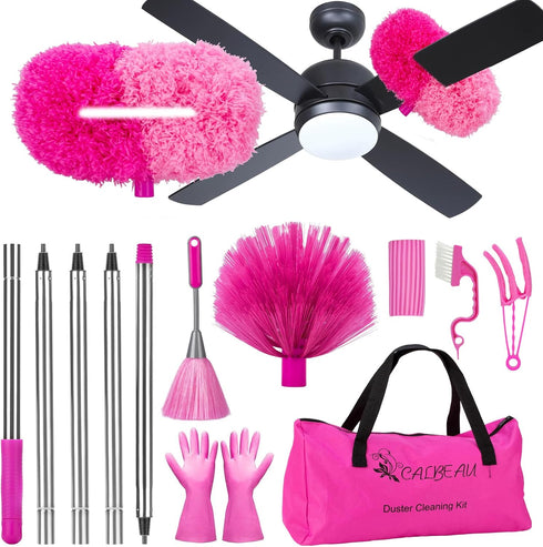Ceiling Fan Cleaner Duster with 60 Inch Extension Pole - Dusters for High Ceiling Fan Blades & Cobweb Removal Kit