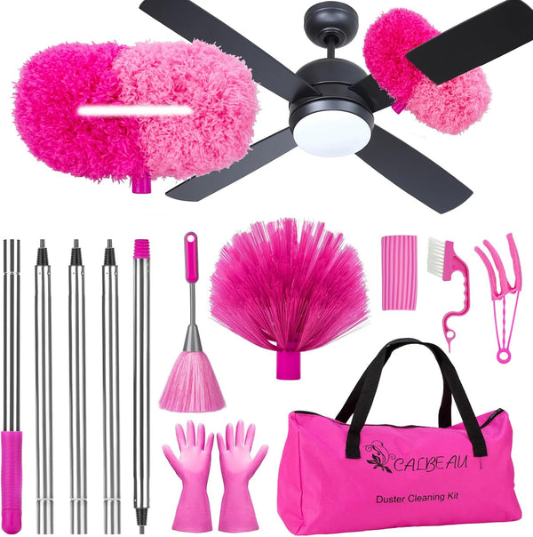 Ceiling Fan Cleaner Duster with 60 Inch Extension Pole - Dusters for High Ceiling Fan Blades & Cobweb Removal Kit