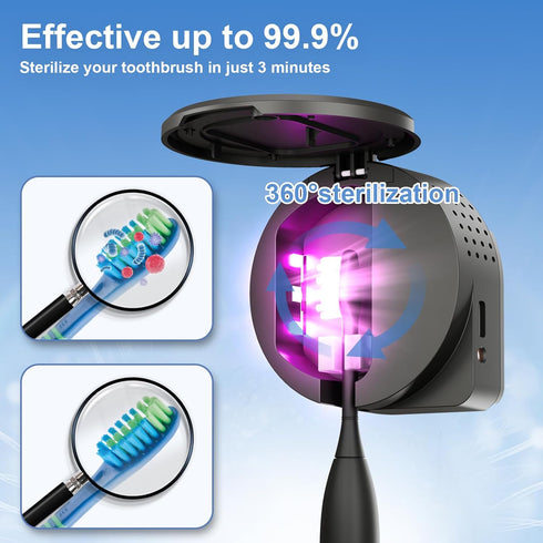 UV Toothbrush Sanitizer Holder, Portable Cleaner Case with Fan Drying, Rechargeable, Fits Most Electric & Manual