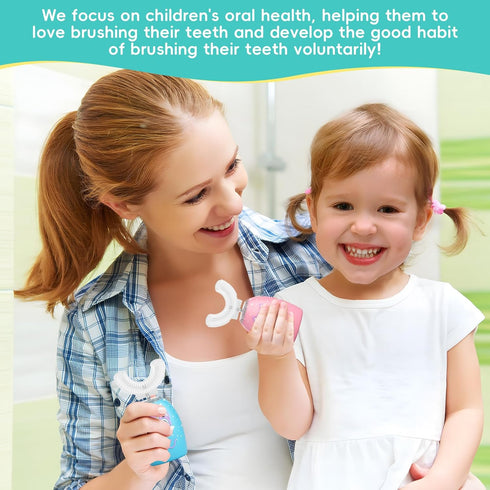 Rumengling 4 2-12 Kids Toothbrush Electric, U Shaped Ultrasonic Automatic Toothbrush with Brush Heads, Two Cleaning