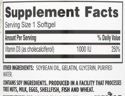 365 Everyday Value Vitamin D3 1000 IU, 250 Capsules