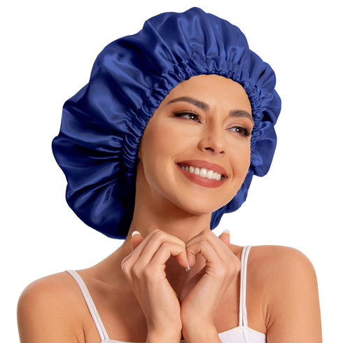 Satin Bonnet Hair Bonnet for Sleeping - Slouchy Beanie Hat for Women's Natural & Curly Hair, Navy