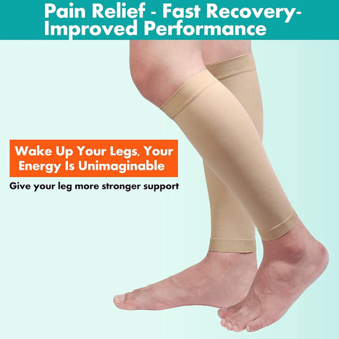 MGANG Plus Size 5XL Calf Compression Sleeve, 20-30mmHg Leg Compression Socks for Pain Relief, Swelling, Travel, Beige