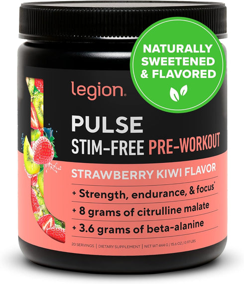 LEGION Pulse Pre Workout Supplement, All Natural Nitric Oxide Drink, Caffeine Free, Strawberry Kiwi