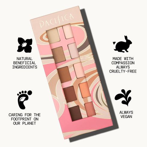 Pacifica Pink Nudes Mineral Eyeshadow Palette, 10 Neutral Shades for Natural or Smoky Eye Look, Vegan & Cruelty Free