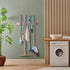 Pink Mop Broom Holder Wall Mount, 4 Slots & 4 Hooks, Wood Hanger for Kitchen Organization and Decor