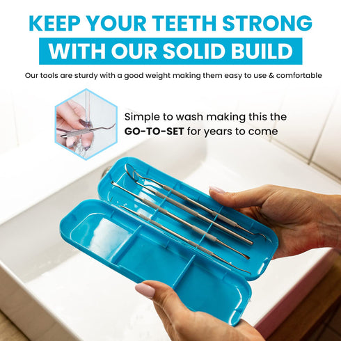 Dental Tools Set for Teeth Cleaning, Stainless Steel Scraper and Mouth Mirror for Plaque and Tartar Removal (Aqua)