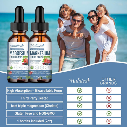Magnesium Glycinate Liquid Drop, Triple Absorption Supplement, Sugar-Free, with Potassium, 1 Pack