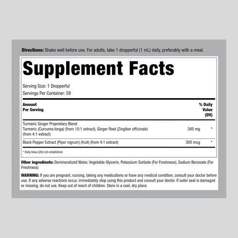 Piping Rock Liquid Turmeric and Ginger Supplement | 2 fl oz | with Black Pepper Extract | Proprietary Blend | Vegan, Non-GMO, Gluten Free