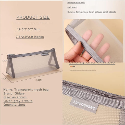 Mesh Cosmetic Bag - Portable Clear Makeup Bags Mesh Zipper Pouch for Home Office Travel Accessories (2PCS)